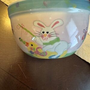 Easter Bunny Ceramic Bowl - Pastel Pink & Green
